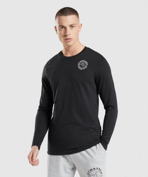 Camiseta Gymshark Legacy Long Sleeve Hombre Negros | MX 904OBU